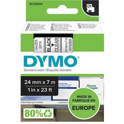 DYMO D1 S0720920 Labelling Tape Cassette Black Print on Clear