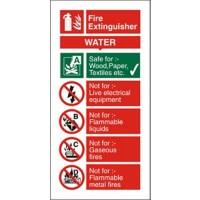 Fire Procedure Sign Water Extinguisher Photoluminescent Self Adhesive Vinyl 100 x 200 mm