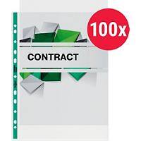 Rexel Punched Pockets A4 Green, Transparent 90 microns Polypropylene Up 11 Holes 12265 Pack of 100