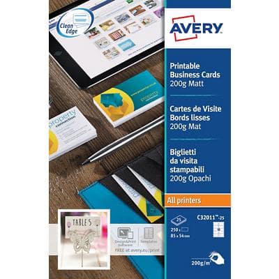 AVERY Zweckform Business Cards 200 gsm White Pack of 25 Sheets of 10 Cards