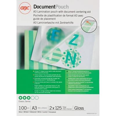GBC Document Laminating Pouches A3 Glossy 125 microns (2 x 125) Transparent Pack of 100