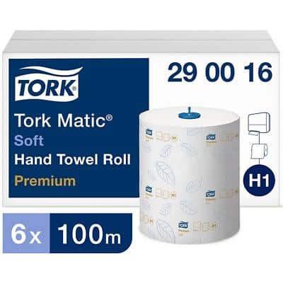 Tork Matic Premium Hand Towels H1 Rolled White 2 Ply 290016 6 Rolls of 100 m