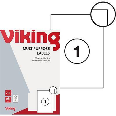 Viking Multipurpose Labels Self Adhesive 210 x 297 mm White 100 Sheets of 1 Label