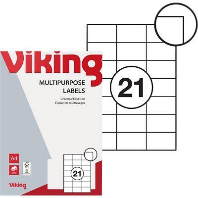Viking Multipurpose Labels Self Adhesive 70 x 42.3 mm White 100 Sheets of 21 Labels