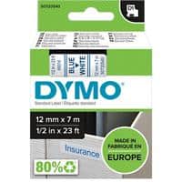 DYMO D1 Labelling Tape Authentic 45014 S0720540 Adhesive Blue on White 12 mm x 7 m