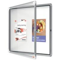 Nobo Premium Plus Wall Mountable Indoor Magnetic Lockable Notice Board 1902558 Aluminium Frame Hinged Safety Glass Door 6xA4 White 709 x 668 mm