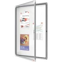 Nobo Premium Plus Wall Mountable Outdoor Magnetic Lockable Notice Board 1902580 Aluminium Frame Hinged Safety Glass Door 9xA4 White 709 x 970 mm