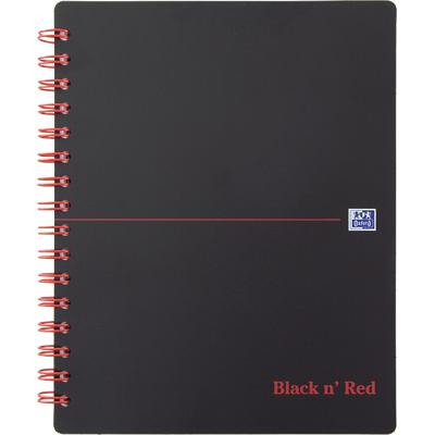 OXFORD Meeting Book Black n' Red A5+ Ruled Spiral Bound PP (Polypropylene) Hardback Black, Red Perforated 160 Pages