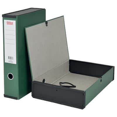 Office Depot Box File with Pull Tab Foolscap 75 mm Paper on Board Green