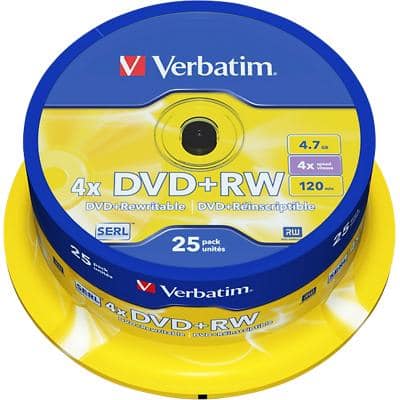 Verbatim DVD + RW 4x 4.7GB Matt Silver Spindle Pack of 25
