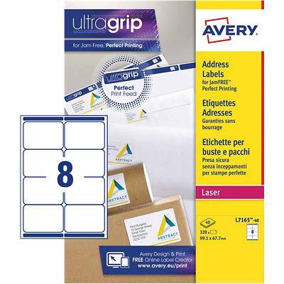 Avery L7165-40 Parcel Labels Self Adhesive 99.1 x 67.7 mm White 40 Sheets of 8 Labels