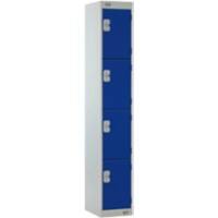 LINK51 Standard Mild Steel Locker with 4 Doors Standard Deadlock Lockable with Key 300 x 450 x 1800mm Grey & Blue