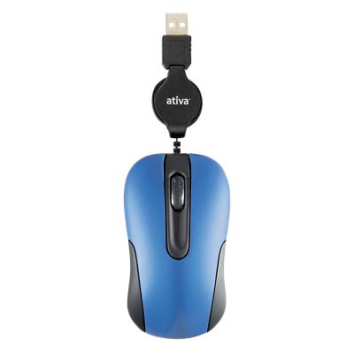 Ativa Wired Ergonomic Mini Mouse AT-2277 Optical For Right and Left-Handed Users 75 cm USB-A Cable Blue