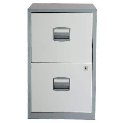 Bisley Steel Filing Cabinet with 2 Lockable Drawers 413 x 400 x 672 mm Silver, White