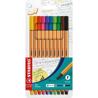 STABILO point 88 Fineliner Pen 0.4 mm Needlepoint Assorted 8810 Pack of 10