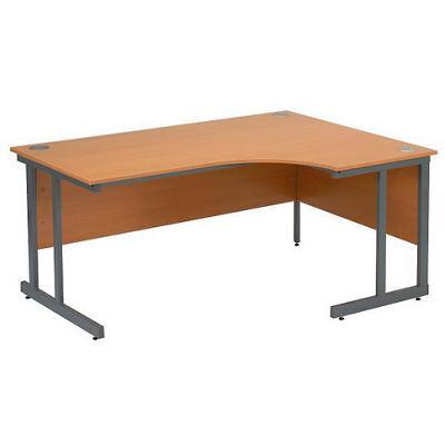 Right Hand Design Desk with Beech Coloured MFC Top and Grey Frame Cantilever Legs Classic Plus 1600 x 800 x 725 mm
