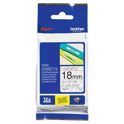 Brother P-touch Labelling Tape Authentic TZe-141 Adhesive Black on Transparent 18 mm x 8 m