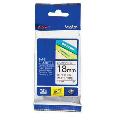 Brother P-touch Labelling Tape Authentic TZe-241 Adhesive Black on White 18 mm x 8 m