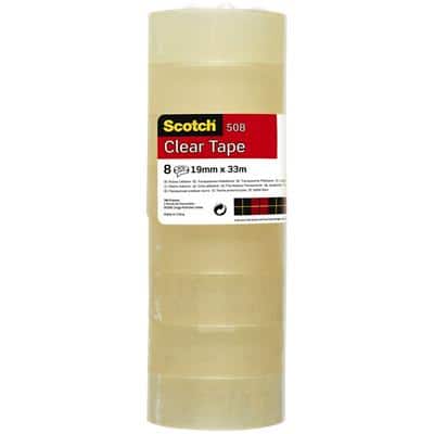 Scotch Crystal Clear Tape Transparent 19 mm x 33 m PP (Polypropylene) Pack of 8