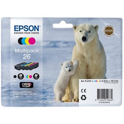 Epson 26 Original Ink Cartridge C13T26164010 Black, Cyan, Magenta, Yellow Multipack Pack of 4