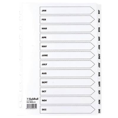 Guildhall Indices A4 White 12 Part Perforated Card Jan - Dec
