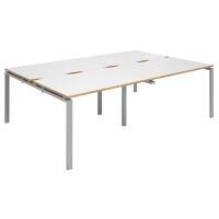 Dams International Rectangular Double Back to Back Desk with White Melamine Top, Oak Edging and Silver Frame 4 Legs Adapt II 2400 x 1600 x 725 mm