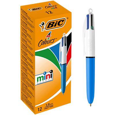 BIC 4 Colours Mini Ballpoint Pen Black, Blue, Red, Green Medium 0.4 mm Refillable Pack of 12
