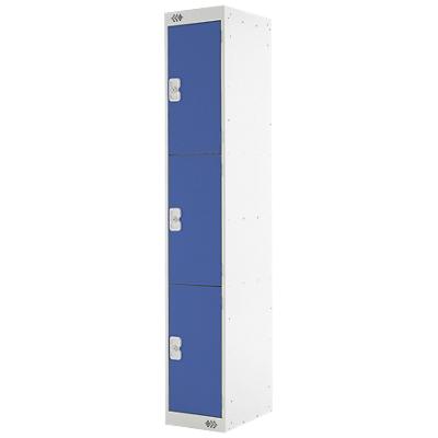 LINK51 Steel Locker with 3 Doors Standard Deadlock Lockable with Key 300 x 450 x 1800 mm Grey & Blue