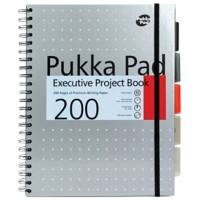 Pukka Pad Project Book Metallic Executive A4+ Ruled Spiral Bound Cardboard Hardback Grey Perforated 200 Pages Pack of 3