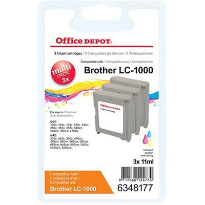 Office Depot Compatible Brother LC1000 Ink Cartridge 3 Colours Pack of 3