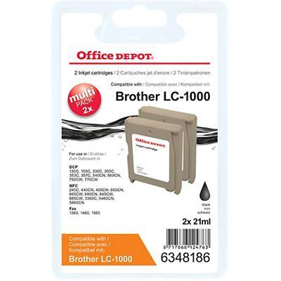 Office Depot Compatible Brother LC1000BK Ink Cartridge Black Pack of 2