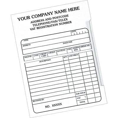 Personalised Customised Forms Receipt Pad 15.2 x 9.8 cm Pack of 10