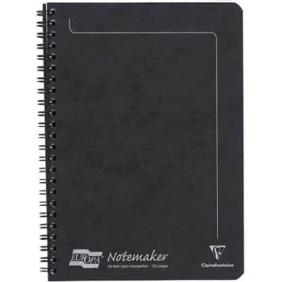 Europa Notepad 4852Z A5 Ruled Spiral Bound Cardboard Hardback Black Perforated 120 Pages Pack of 10