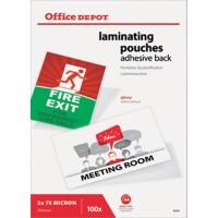 Office Depot Laminating Pouches A4 Self-adhesive Glossy 75 (2 x 75 microns) Transparent Pack of 100