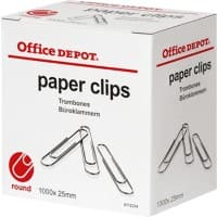 Office Depot Paper Clips Round 25mm Silver Pack of 1000