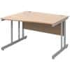 Freeform Left Hand Design Wave Desk with Beech Coloured MFC Top and Silver Frame Adjustable Legs Momento 1200 x 990 x 725 mm
