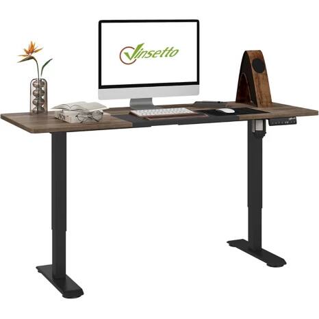 Vinsetto Sit Stand Desk Black Teak T Foot 1 400 W x 700 D x 1 160 H mm Metal Particle Board