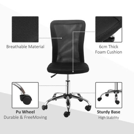 Vinsetto Office Chair Height Adjustable Black 120 kg 921 226V70BK 580 W x 430 D x 1 000 H mm