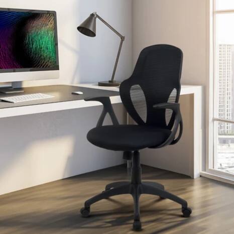 Realspace Austin Office Chair Basic Tilt Mesh Fabric Fixed Armrest Height Adjustable Seat Black 110 kg Viking Direct UK