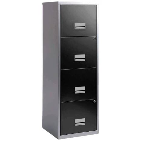 Pierre Henry Maxi Steel Filing Cabinet with 4 Lockable Drawers 400 x 400 x 1 250 mm Black Silver Viking Direct UK