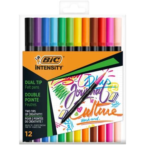 BIC Felt Pen Fineliner Multicolour Brush tip tip Pack 12
