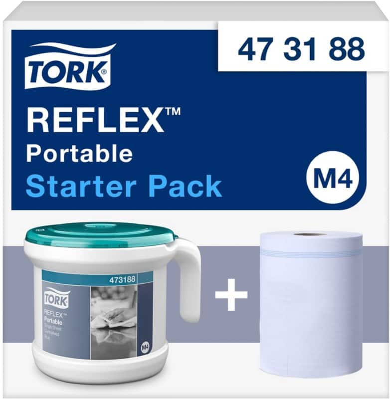 Tork Reflex Portable 473188 M4 Centrefeed Dispenser Plastic Not Lockable Manual Turquoise, White