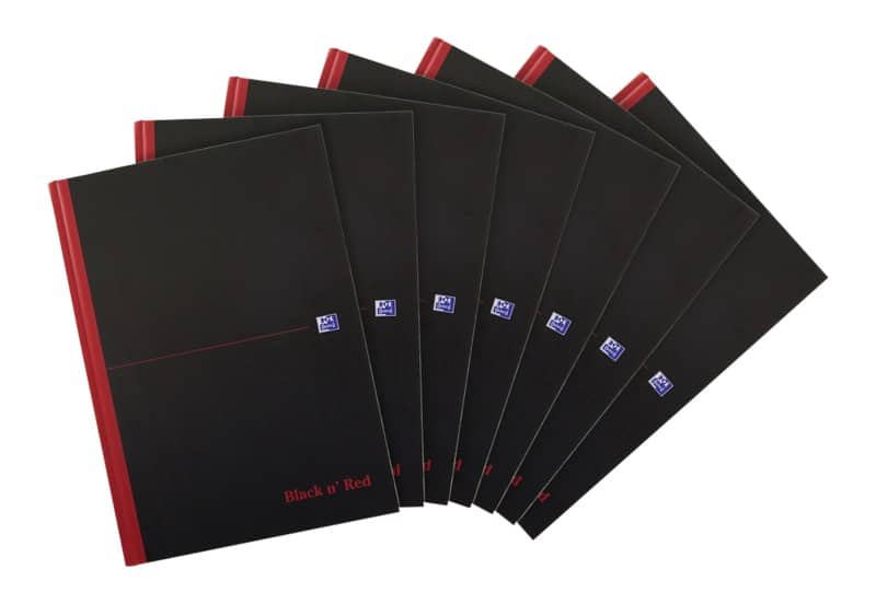 OXFORD Notebook Black n' Red A4 Ruled Casebound Cardboard Hardback Black, Red 192 Pages 96 Sheets Pack of 7