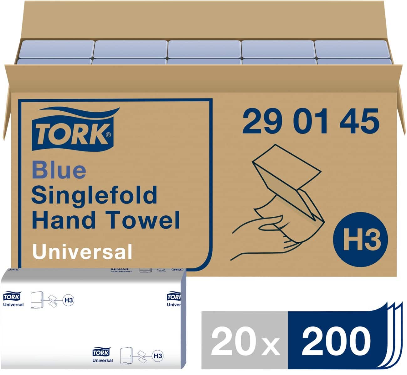 Tork Folded Hand Towels H3 Universal 1 Ply C-fold Blue 200 Sheets Pack of 20