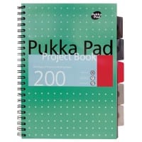 Pukka Pad Project Book Metallic A4+ Ruled Spiral Bound PP (Polypropylene) Hardback Green Perforated 200 Pages Pack of 3