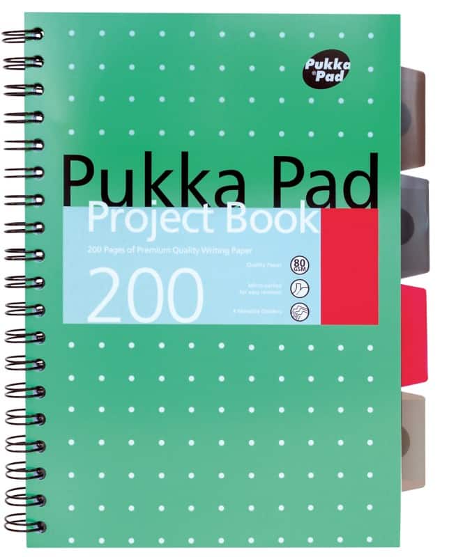 Pukka Pad Project Book Metallic B5 Ruled Spiral Bound PP (Polypropylene) Hardback Green Perforated 200 Pages Pack of 3