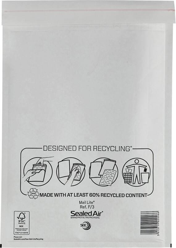 Mail lite mailing bag f/3 white plain 220 (w) x 330 (h) mm peel and seal 79 gsm pack of 50