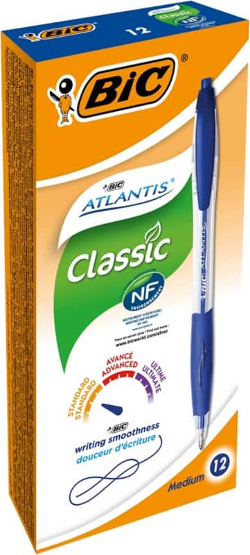 BIC Atlantis Classic Atlantis Classic Retractable Ballpoint Pen Blue 0.4 mm Medium Ballpoint Refillable Pack of 12