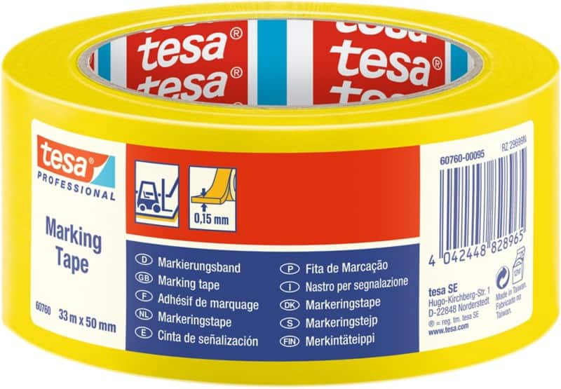 tesa Floor Marking Tape tesa Professional Yellow 50 mm (W) x 33 m (L) PVC (Polyvinyl Chloride) 60760