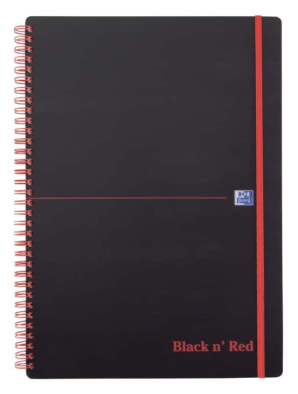 OXFORD Notebook Black n' Red A4 Ruled Spiral Bound PP (Polypropylene) Hardback Black, Red Perforated 140 Pages 140 Sheets